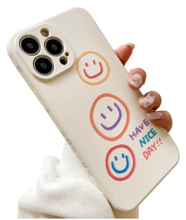 Kerzzil Cute Smile Pattern Compatible With Iphone 14 Pro Case, Silicone Slim Fit Soft Anti-Scratch Microfiber Lining] Flexible Tpu Shockproof Protective Cover Cases Capa 61 Inch (Beige)