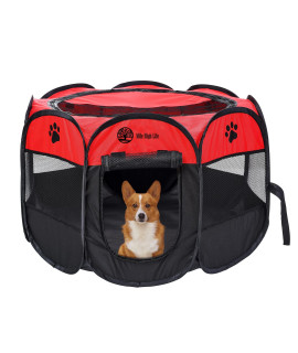 Mile High Life Foldable Dog Playpen Portable Dog Crate W Removable Shade Cover Dog Kennel Indooroutdoor W Carry Case Pen Tent For Dogcatrabbit(New Red Black, Large (45X45X23))