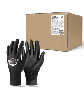 Okiaas Safety Work Gloves Bulk Case Of 60 Pairs, Seamless Knit Working Gloves With Polyurethane Coating For Grip, Super Thin And Lightweight, Basic Protection For Light Duty Work (Black, Xx-Large)