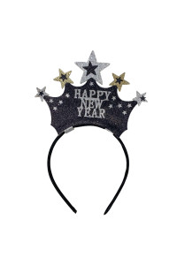 Happy New Year Headband With Star Boppers And Silver Tone Tinsel, 10 Inch (Happy New Year Crown)