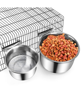 Dog Food Water Bowl, Shineme 2 Pack Stainless Steel Pet Bowls For Dogs And Cats Hanging In Cage Crate Kennel, Non-Slip Metal Feeder For Medium And Large Pets (71 35A 55 32A)