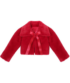 Lilax Girls Cozy Faux Fur Bolero Jacket Tied Ribbon Shrug (As1, Age, 4_Years, Red, 4T)