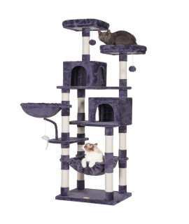 Heybly Cat Tree With Toy70 Inches Cat Tower Condo For Indoor Cats Cat House With Padded Plush Perch Cozy Hammock And Sisal Scratching Posts Smoky Gray Hct032G