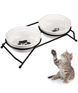 Trosetry Elevated Cat Bowls, Double Cat Food Bowls Set, Upgraded Ceramic Raised Cat Water Bowls Cute Pet Dishes Feeder For Cats Kitten Puppy And Small Dogs, Dishwasher Safe