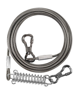 XiaZ 50FT Dog Tie Out Cable, Dog Runner Cable with Swivel Hook and Shock Absorbing Spring, Long Leash for Dog Outside Yard Outdoor Camping, for Small to Medium Pet Up to 120 LBS, Grey