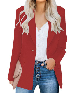 Luvamia Womens Casual Long Sleeve Lapel Button Slim Work Office Blazer Jacket Womens Long Blazer True Red Size Large Size 12 Size 14