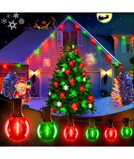 Hezbjiti 100Ft Christmas Lights Outdoor G40 Globe String Lights Patio Lights With Red And Green 33 Shatterproof Bulbs, Waterproof Connectable Hanging Light For Backyard Porch Balcony Party Decor
