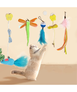Tingic Cat Toys 4 Pack Auto Interactive Cat Toys Hands-Free Natural Bird Feather Ball Toys Hanging Interactive Cat Toys For Indoor Cats Kitten Play Chase Exercisea