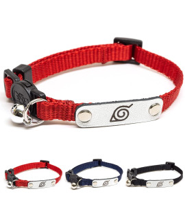 Naruto Cat Collars For Girl Cats, Boy Cats Small Kitten Collar With Bell Officially Licensed Naruto Shippuden Hidden Leaf Village Headband Breakaway Cat Collars For Naruto Gifts (Red, Ninja)