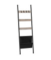 Hoobro Blanket Ladder, 5 Tier Towel Rack, 173 L X 63 H, Wall-Leaning Blanket Rack, Decorative Ladder Shelf With 4 Hooks And Pocket, Drying And Display Rack For Bathroom, Greige Bg32Cj01