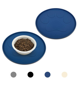 Ptlom Silicone Pet Placemat For Dogs And Cats, Waterproof Non-Slip Pet Feeding Bowl Mats For Food Water, Small Medium Tray High-Lips Edge Mat Prevents Messes From Spilling To Floor, Navy Blue, 2Pcs