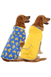 HDE Reversible Dog Raincoat Hooded Slicker Poncho Rain Coat Jacket for Small Medium Large Dogs Ducks/Yellow - 3XL