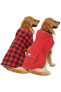 HDE Reversible Dog Raincoat Hooded Slicker Poncho Rain Coat Jacket for Small Medium Large Dogs Buffalo Plaid/Red - 3XL