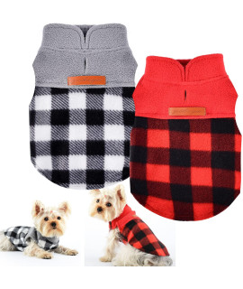 Winter Fleece Dog Clothes, 2 Pieces Plaid Dog Sweaters For Small Dogs, Chihuahua Clothes, Xs Dog Clothes Warm Puppy Sweaters Boys Girls Tiny Dog Outfits (Large)