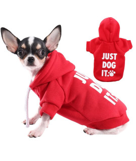 Paiaite Red Chihuahua Dog Hoodie Winter Small Dog Sweatshirt With Leash Hole Warm Pet Clothes For Puppy Sweater Coat Clothing Just Dog It - New Xxl