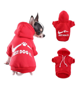 Paiaite Red Chihuahua Dog Hoodie Winter Small Dog Sweatshirt With Leash Hole Warm Pet Clothes For Puppy Dog Sweater Coat Clothing Just Dog It Xs