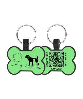 Qr Code Pet Id Tag, Online Profile Silent Silicone Dog Tag, Soundless Bone Dog Tag, Lightweight Waterproof Durable Rubber Dog Tags, No Annoying Jingle, Anti-Lost Tag For Pet (Bone, Green)