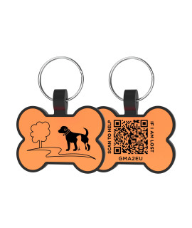 Qr Code Pet Id Tag, Online Profile Silent Silicone Dog Tag, Soundless Bone Dog Tag, Lightweight Waterproof Durable Rubber Dog Tags, No Annoying Jingle, Anti-Lost Tag For Pet (Bone, Orange)