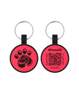 Qr Code Pet Id Tag, Online Profile Silent Silicone Dog Tag, Soundless Bone Dog Tag, Lightweight Waterproof Durable Rubber Dog Tags, No Annoying Jingle, Anti-Lost Tag For Pet (Round, Red)