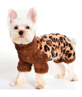 Dog Pajamas Clothes For Small Medium Dog Girl Boy Leopard Dog Jammies Fuzzy Thermal Dog Onesie Winter Warm Dog Pjs, Pet Jumpsuit, Cat Apparel Outfit Large