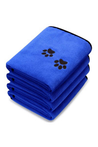 4 Pack Dog Towels For Drying Dogs Microfiber Dog Towel Soft Absorbent Pet Bath Towel Dog Drying Grooming Towel With Embroidered Paw For Pet Dogs Cats Bathing And Grooming (Deep Blue, 35 X 20 Inch)