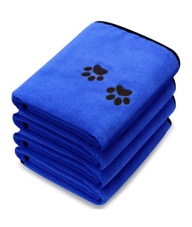 4 Pack Dog Towels For Drying Dogs Microfiber Dog Towel Soft Absorbent Pet Bath Towel Dog Drying Grooming Towel With Embroidered Paw For Pet Dogs Cats Bathing And Grooming (Deep Blue, 35 X 20 Inch)