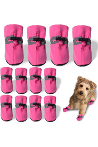 Teozzo Dog Boots & Paw Protector, Anti-Slip Sole Winter Snow Dog Booties With Reflective Straps Dog Shoes For Small Medium Dogs 12Pcs Pink 4-3Pair