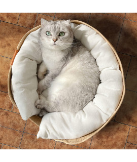 Cat Bed, Cat House Bed,Sofa Bed, Cat Rope Bed for Indoor Cats and Kittens (Large, Handmade Rattan nest)