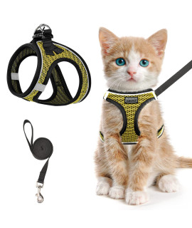 Cat Harness And Leash For Walking Escape Proof, Adjustable Kitten Vest Harness Reflective Soft Mesh Puppy Harness For Outdoor, Comfort Fit, Easy To Control (Yellow, Xs)