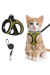 Cat Harness And Leash For Walking Escape Proof, Adjustable Kitten Vest Harness Reflective Soft Mesh Puppy Harness For Outdoor, Comfort Fit, Easy To Control (Yellow, M)