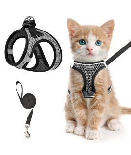 Cat Harness And Leash For Walking Escape Proof, Adjustable Kitten Vest Harness Reflective Soft Mesh Puppy Harness For Outdoor, Comfort Fit, Easy To Control (Gray, M)