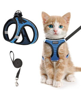 Cat Harness And Leash For Walking Escape Proof, Adjustable Kitten Vest Harness Reflective Soft Mesh Puppy Harness For Outdoor, Comfort Fit, Easy To Control (Blue, Xxs)