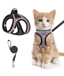 Cat Harness And Leash For Walking Escape Proof, Adjustable Kitten Vest Harness Reflective Soft Mesh Puppy Harness For Outdoor, Comfort Fit, Easy To Control (Lpink, M)