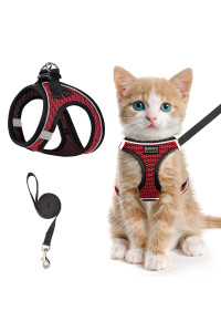 Cat Harness And Leash For Walking Escape Proof, Adjustable Kitten Vest Harness Reflective Soft Mesh Puppy Harness For Outdoor, Comfort Fit, Easy To Control (Red, Xxs)