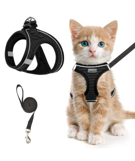 Cat Harness And Leash For Walking Escape Proof, Adjustable Kitten Vest Harness Reflective Soft Mesh Puppy Harness For Outdoor, Comfort Fit, Easy To Control (Black, Xxs)
