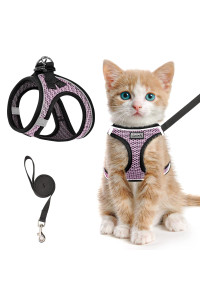 Cat Harness And Leash For Walking Escape Proof, Adjustable Kitten Vest Harness Reflective Soft Mesh Puppy Harness For Outdoor, Comfort Fit, Easy To Control (Lpink, Xxs)