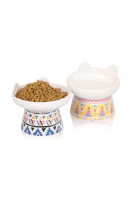 Rexinchen Cat Bowls for Food and Water Set, Ceramic Elevated Cat Bowls, Raised Cat Food Bowls, Dishwasher and Microwave Safe