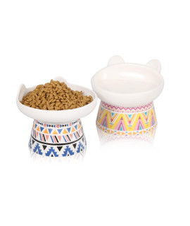 Rexinchen Cat Bowls for Food and Water Set, Ceramic Elevated Cat Bowls, Raised Cat Food Bowls, Dishwasher and Microwave Safe