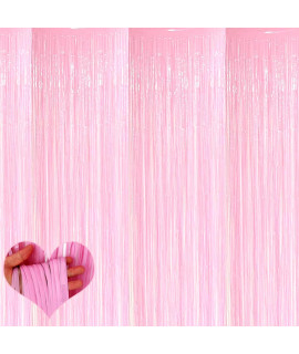 4 Pack Pink Fringe Curtain Backdrop, 32Ft X 82Ft Metallic Tinsel Foil Fringe Streamers Curtains Background For Photo Booth Birthday Wedding Baby Shower Party Thanksgiving Christmas Decorations