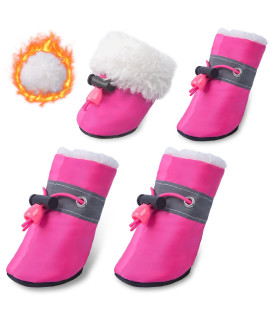 Dog Snow Boots With Fur Paw Protectors Shoes For Small Medium Size Dogs Winter Booties For Puppies 4Pcs P4