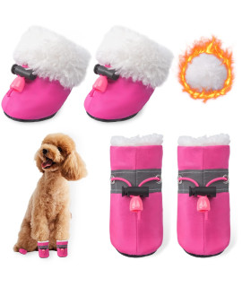 Dog Snow Boots With Fur Paw Protectors Shoes For Small Medium Size Dogs Winter Booties For Puppies 4Pcs P3