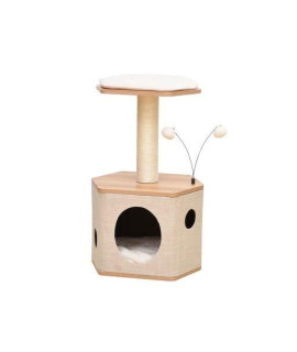 PetPals Cat Diamond House for Indoor Cats-2-Level Cat Tree with Teasing Toy - Heavy Duty Sturdy Construction Cat House - Cat Accessories for Home Use - Stylish and Modern Wood Design