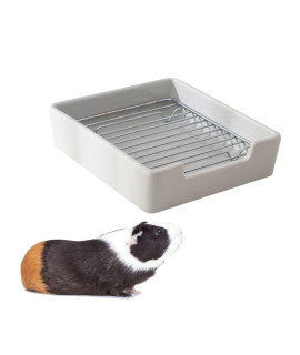 Guinea Pig Litter Pan Ceramic Toilet with Grate for Small Animals Square Ferret Potty Training Corner for Rabbits Guinea Pig Rats Hedgehog Chinchilla (Grey)
