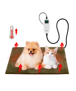 Pawaboo Pet Heating Pad, Heated Pet Bed for Dog Cat, Outdoor Electric Cat Heating Pad with Steel-Wrapped Cord, Indoor Dog Heated Blanket Cat Warming Mat with Timer & Adjustable Temperature, Brown - S