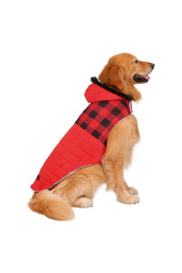 HDE Dog Puffer Jacket Fleece Lined Warm Dog Parka Winter Coat with Harness Hole Buffalo Plaid - XL