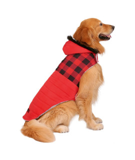 HDE Dog Puffer Jacket Fleece Lined Warm Dog Parka Winter Coat with Harness Hole Buffalo Plaid - XL