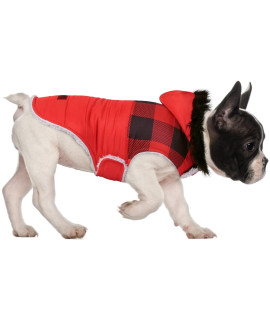 HDE Dog Puffer Jacket Fleece Lined Warm Dog Parka Winter Coat with Harness Hole Buffalo Plaid - S