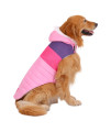 HDE Dog Puffer Jacket Fleece Lined Warm Dog Parka Winter Coat with Harness Hole Pink Stripe - XXL
