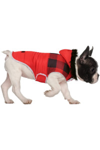 HDE Dog Puffer Jacket Fleece Lined Warm Dog Parka Winter Coat with Harness Hole Buffalo Plaid - M