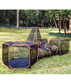 Outdoor Cat Enclosures, 6-in-1 Outdoor Cat Tent with Cat Tunnel DIY in Multiple Ways, Cat Playpen Play Tents for Cats Rabbits Ferrets and Small Animals, Indoor/Outdoor Cat House